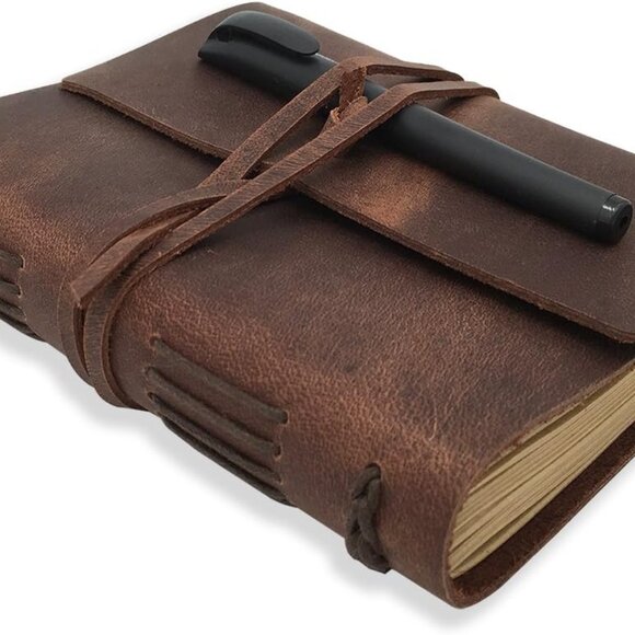 Leather Journal Writing Notebook - Genuine Leather Bound Daily Notepad for Men - Picture 1 of 7